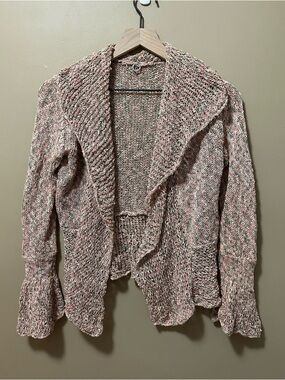 Anthropology One Girl Who Pink Flecked Open-Front Knit Cardigan Bell Sleeves